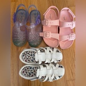 Girls shoes. Three pairs. Size 12. Jelly shoes, a white pair and a pink pair